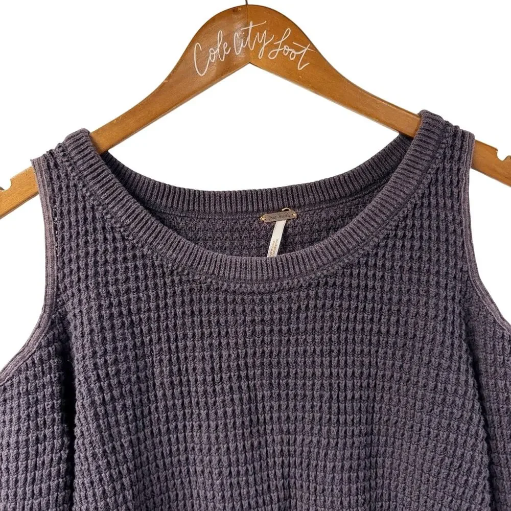 Free People Thermal Cold Shoulder Long Sleeve Gray Small Raw Hem Casual